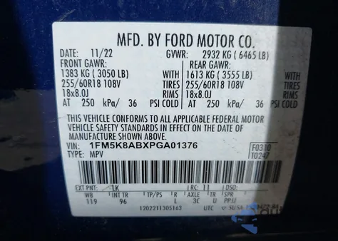 2023 Ford Police Interceptor z USA, uszkodzony, nr VIN 1FM5K8ABXPGA01376